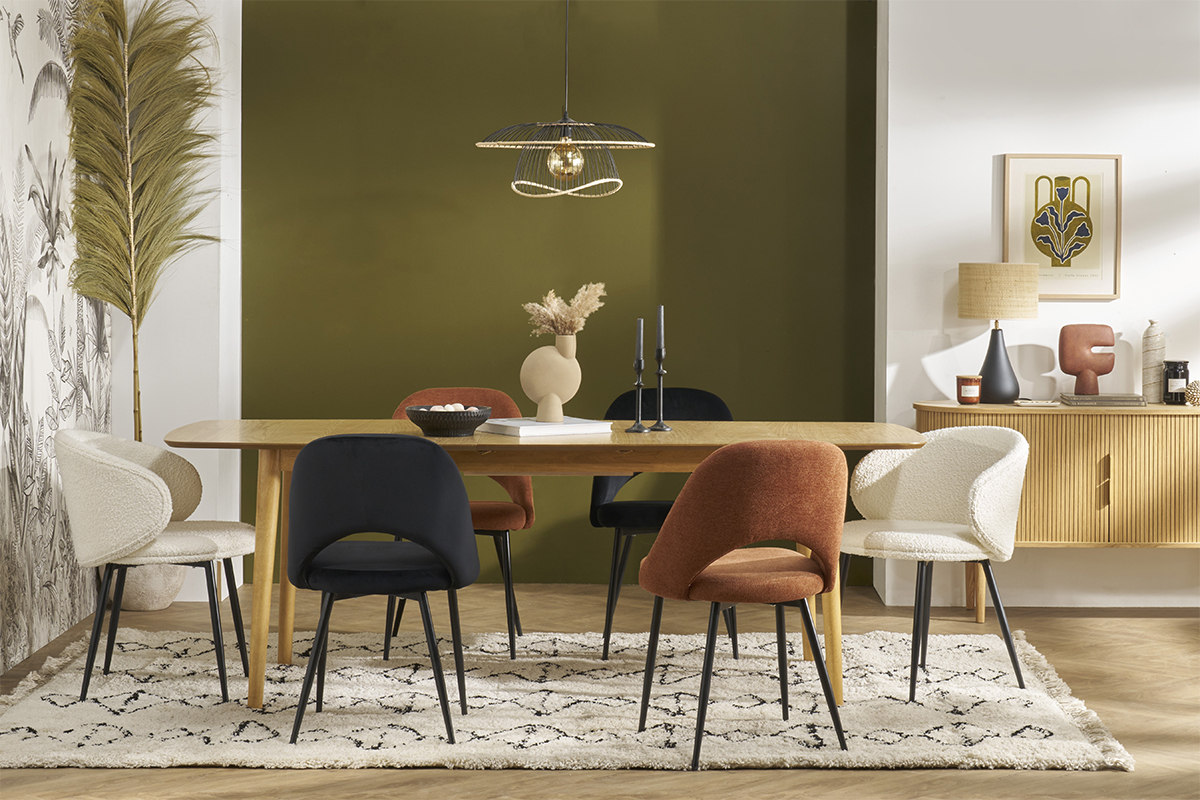 Table extensible rallonges intégrées rectangulaire en bois clair chêne L180-220 cm EGO