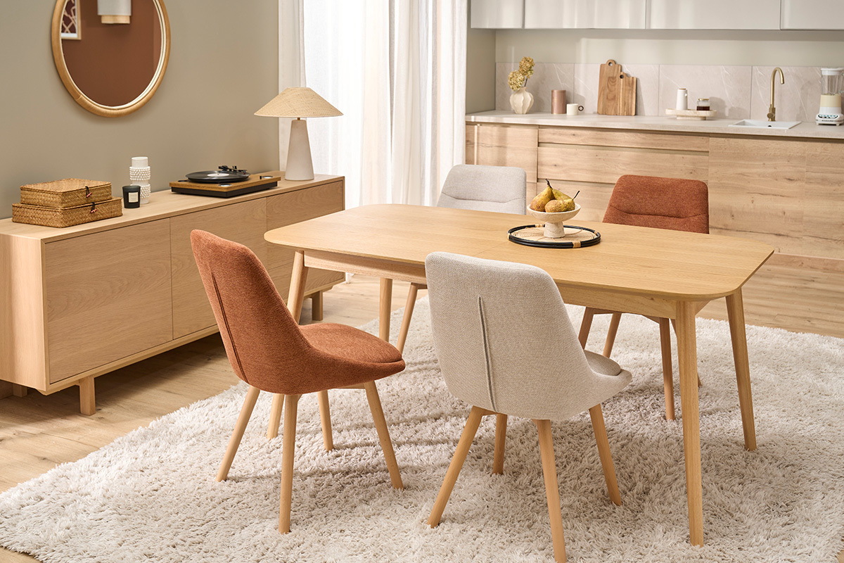 Table extensible rallonges int�gr�es rectangulaire en bois clair L180-230 cm FIFTIES