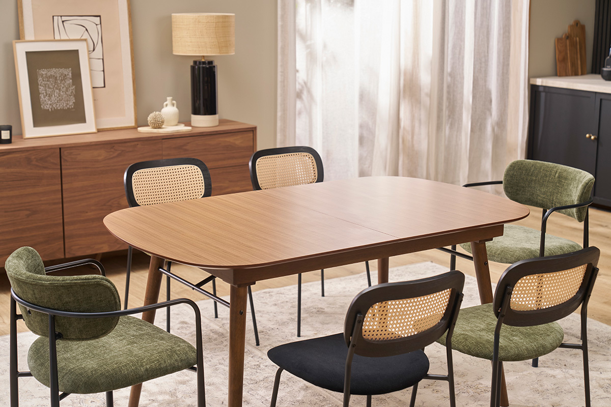 Table extensible rallonges intgres rectangulaire en bois fonc noyer L150-180 cm SHELDON