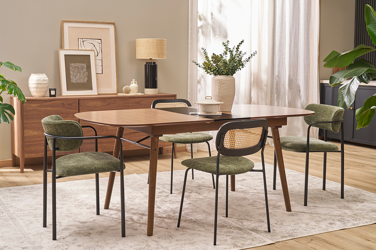 Table extensible rallonges intgres rectangulaire en bois fonc noyer L150-180 cm SHELDON