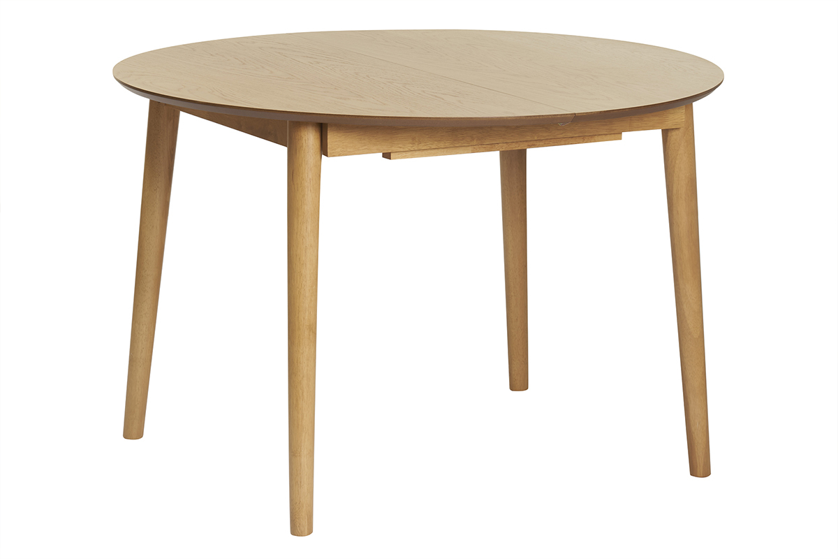 Table extensible rallonges intégrées ronde en bois clair chêne L115-154 cm EGO