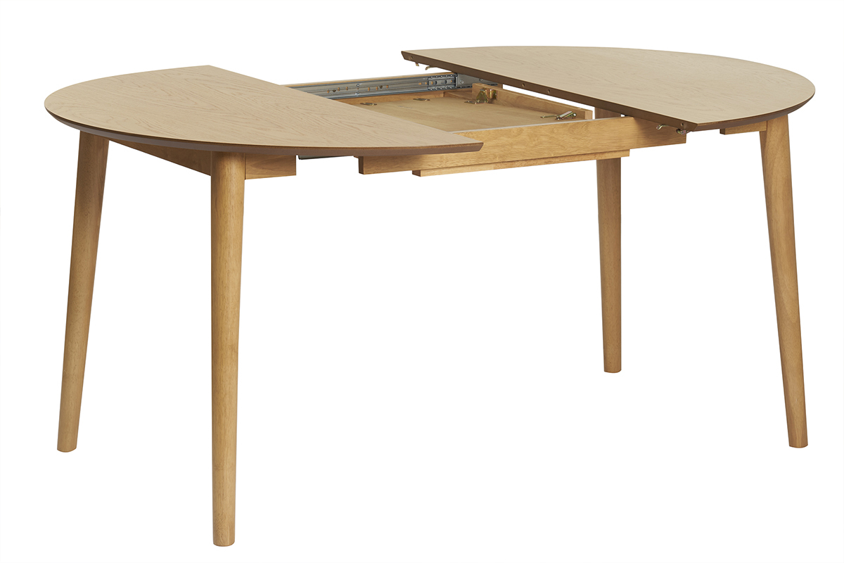 Table extensible rallonges intégrées ronde en bois clair chêne L115-154 cm EGO