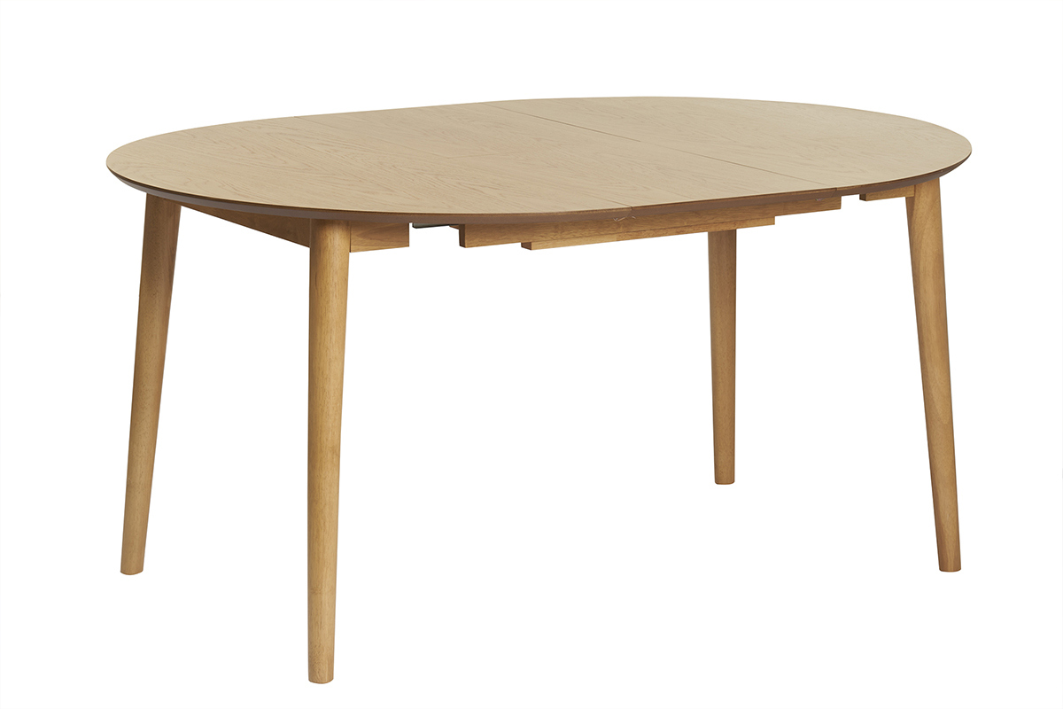 Table extensible rallonges intégrées ronde en bois clair chêne L115-154 cm EGO