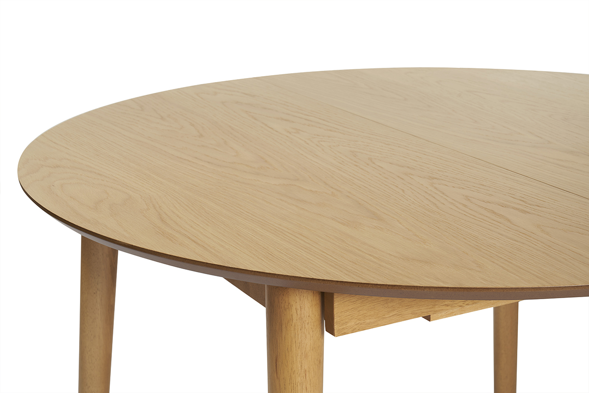 Table extensible rallonges intégrées ronde en bois clair chêne L115-154 cm EGO