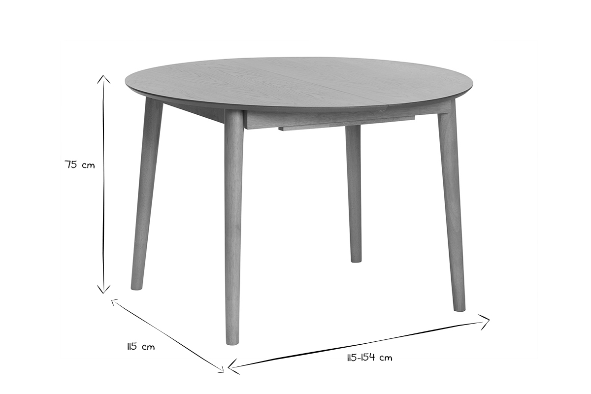 Table extensible rallonges intégrées ronde en bois clair chêne L115-154 cm EGO