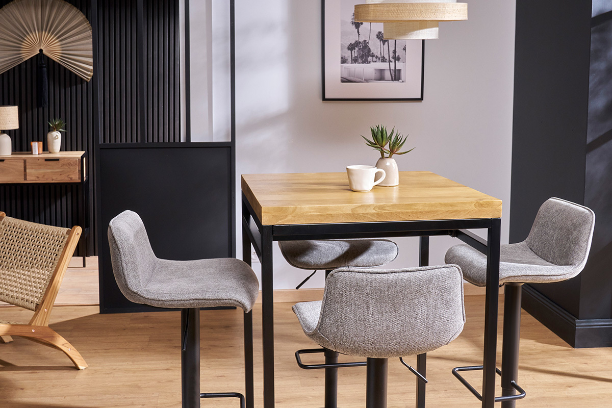 Table haute carre en manguier massif et mtal noir L70 cm YPSTER