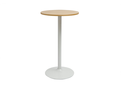Table haute design ronde en bois clair chêne et métal blanc D60 cm CALISTA