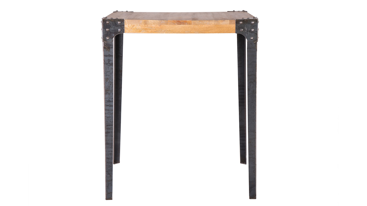 Table haute industrielle carrée en bois manguier massif et métal  L88 cm MADISON