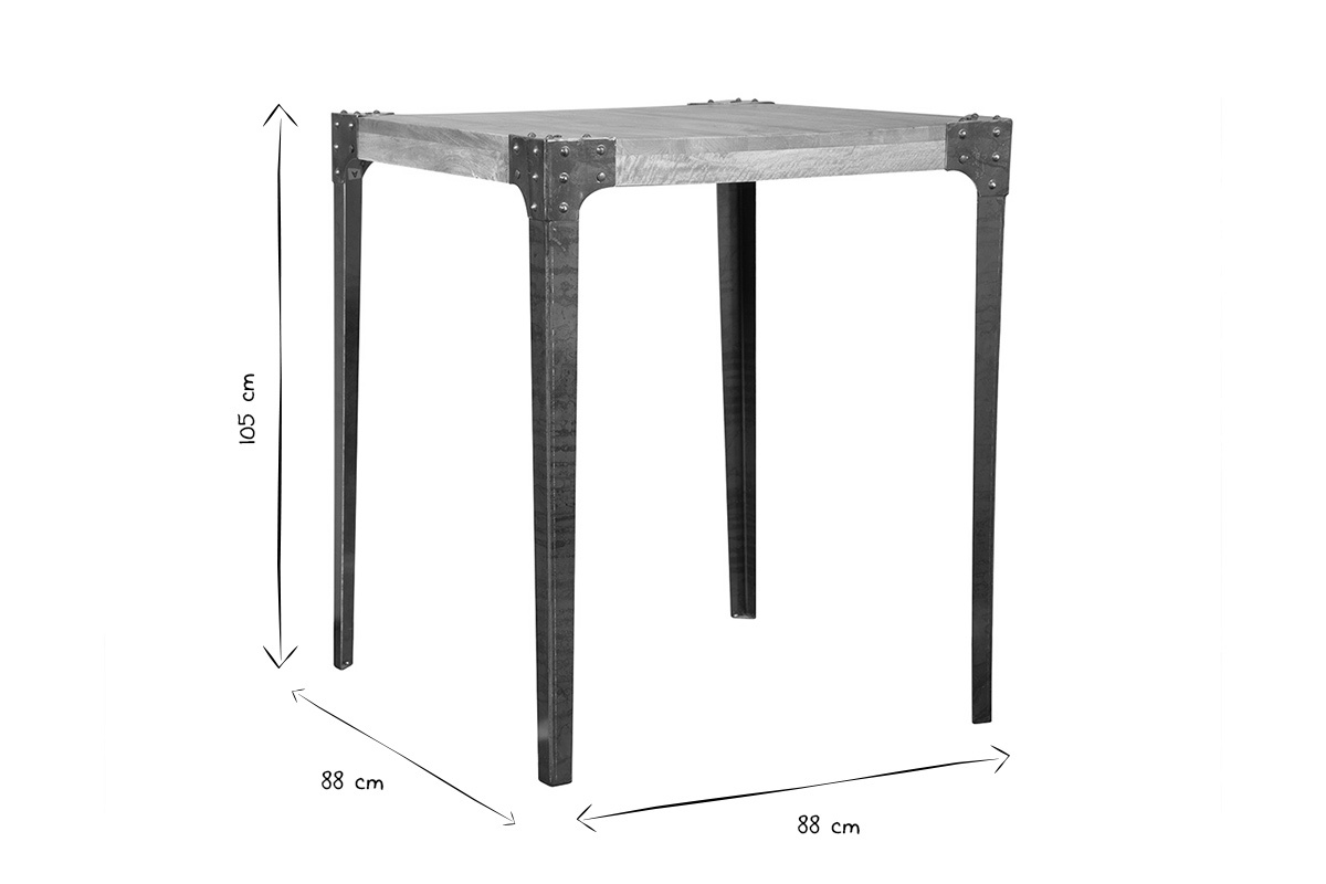 Table haute industrielle carre en bois manguier massif et mtal  L88 cm MADISON