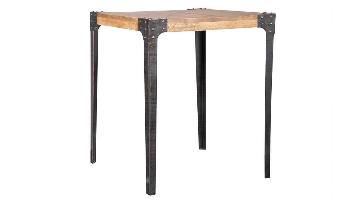 Table haute industrielle carre en manguier massif et mtal  L88 cm MADISON