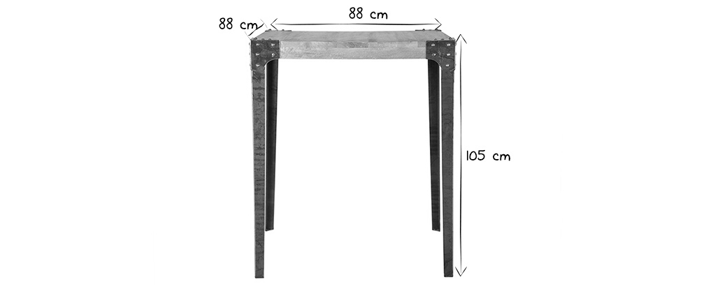 Table haute industrielle carrée en manguier massif et métal MADISON