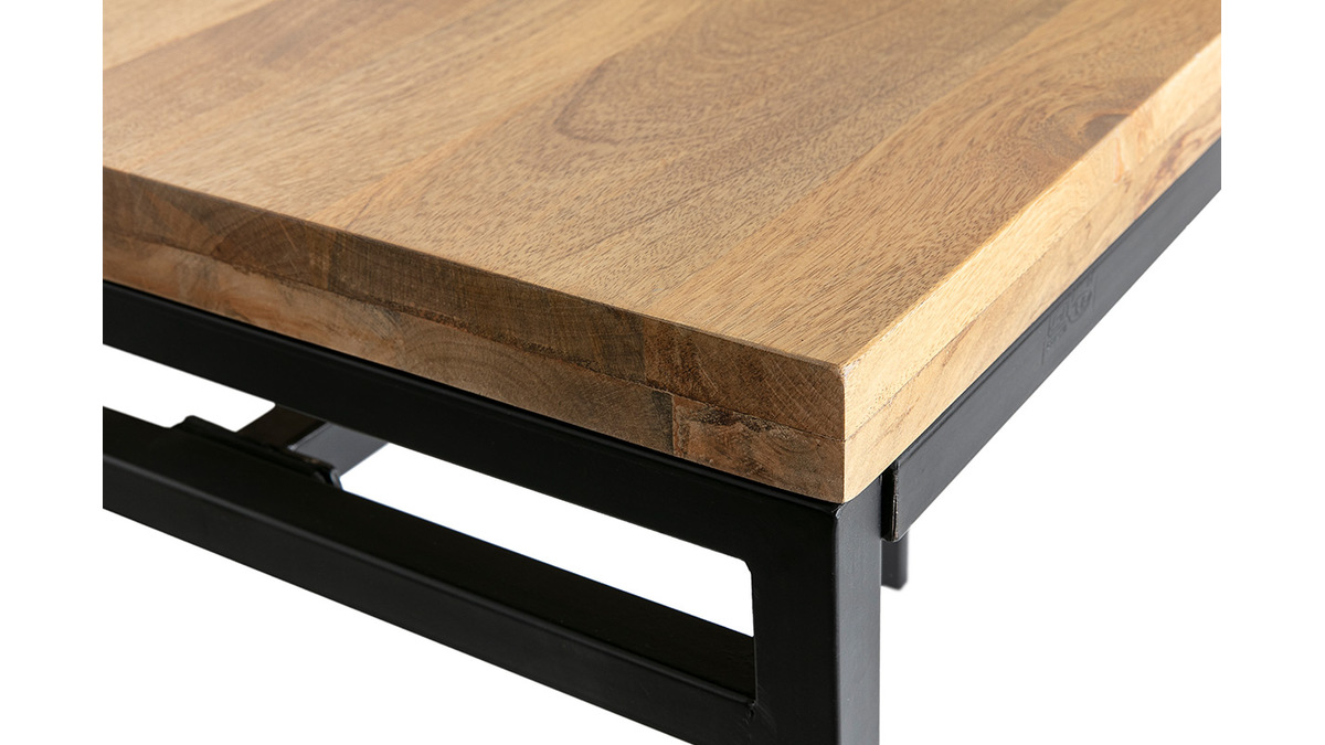 Table haute industrielle en bois manguier massif et mtal noir L115 cm YPSTER