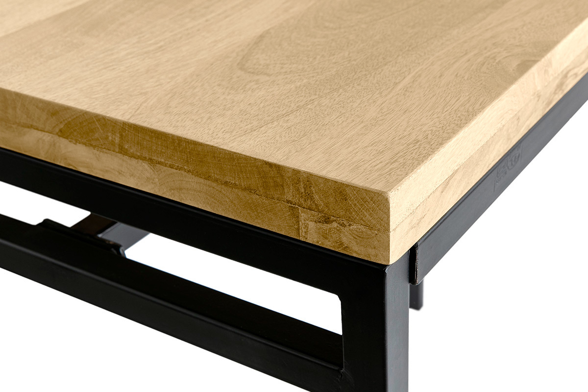 Table haute industrielle en bois manguier massif et m�tal noir L115 cm YPSTER