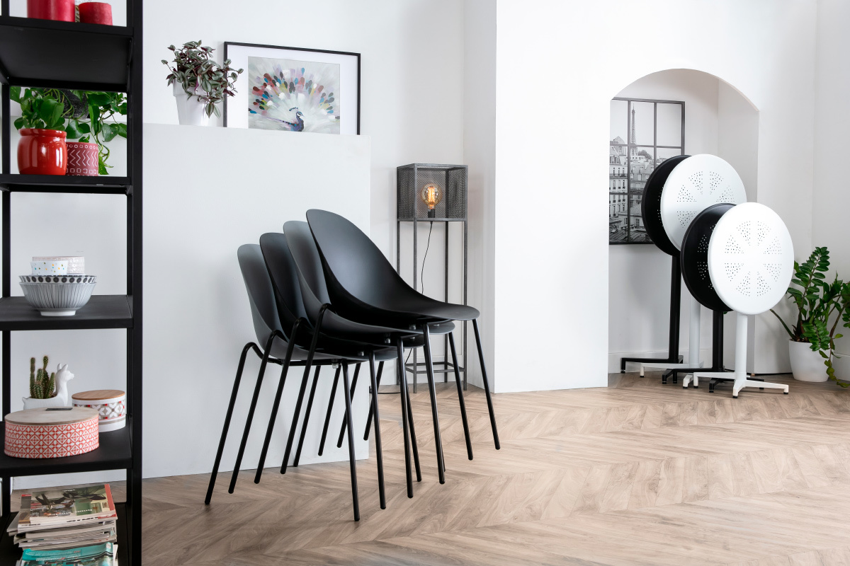 Table haute pliante ronde en mtal blanc DOTS