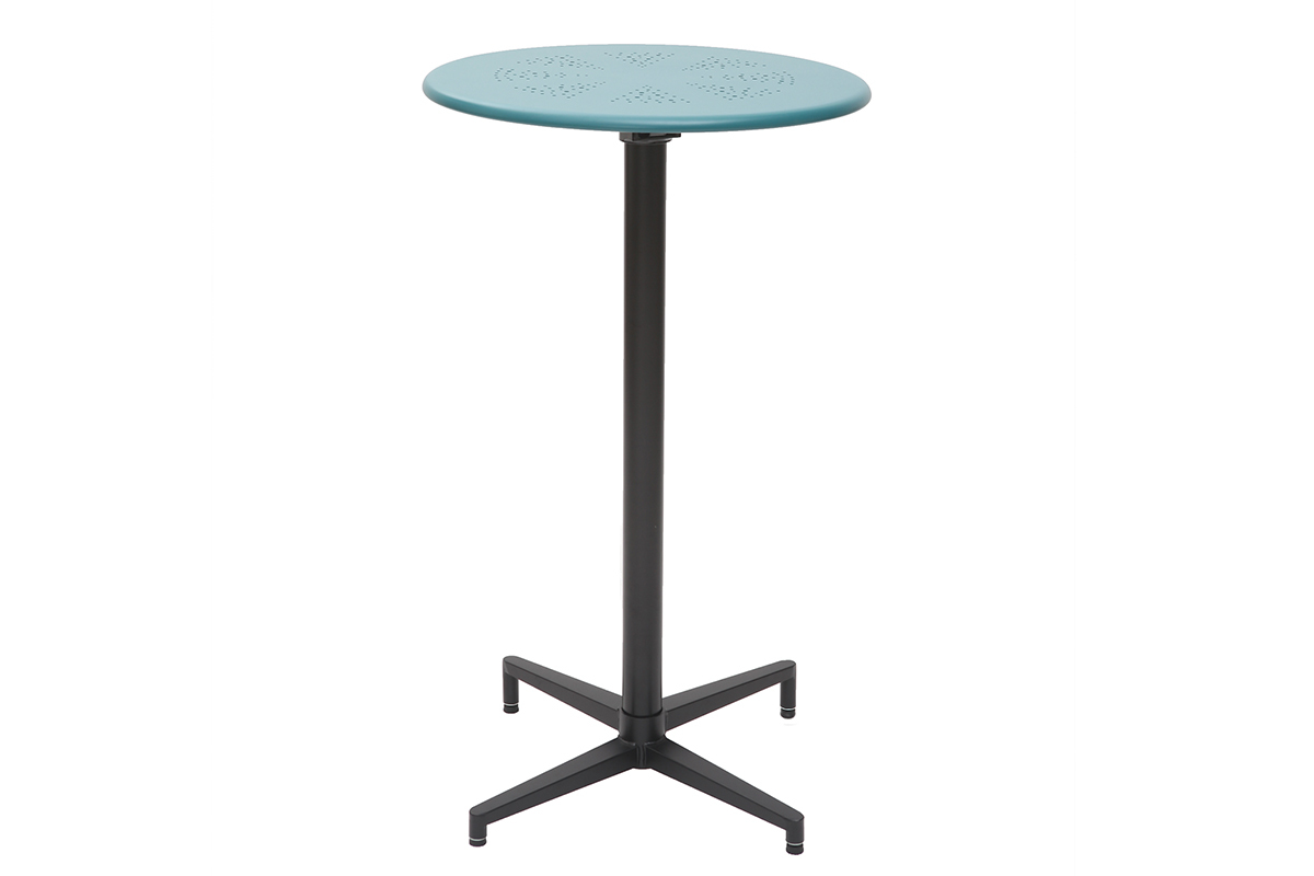 Table haute pliante ronde en mtal bleu canard DOTS