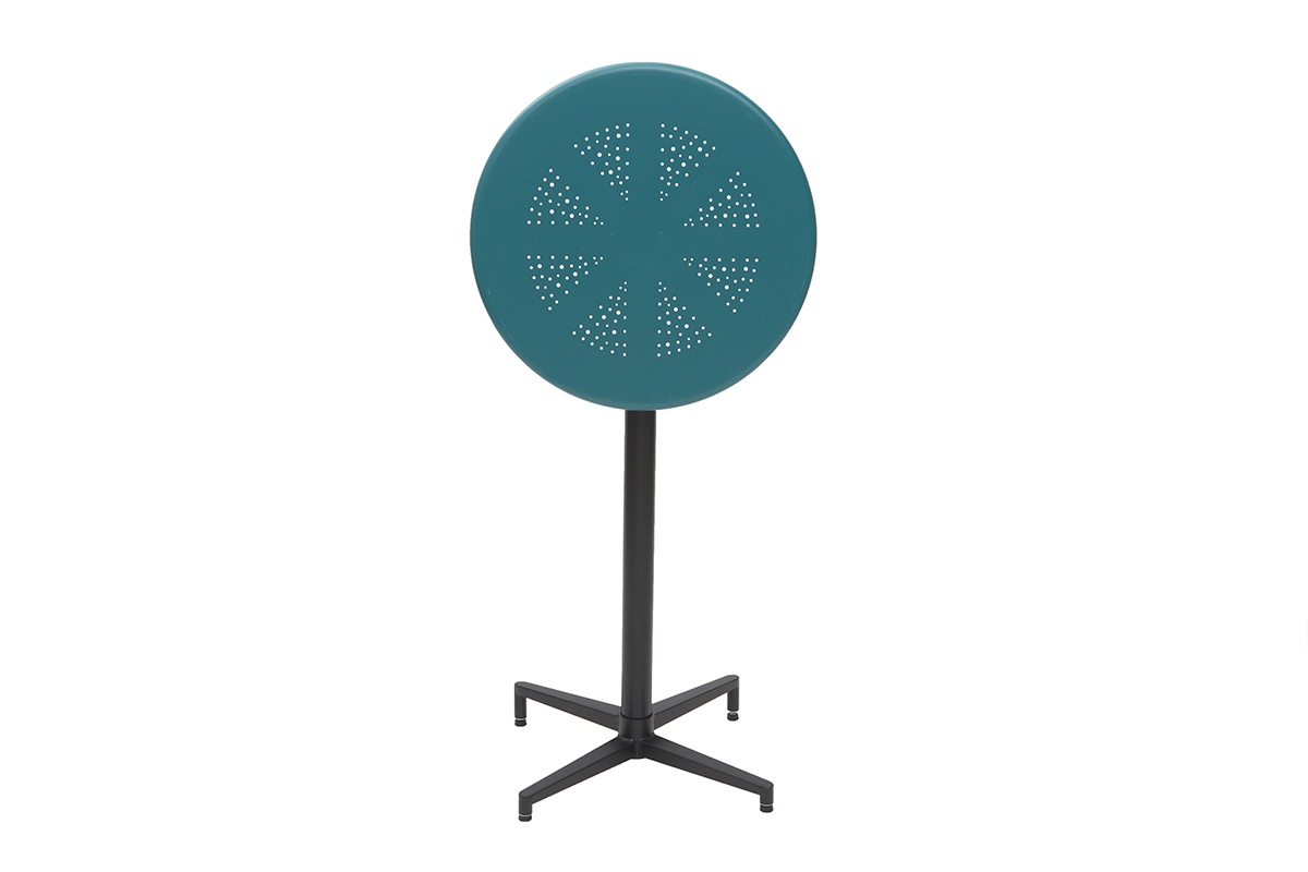 Table haute pliante ronde en mtal bleu canard DOTS