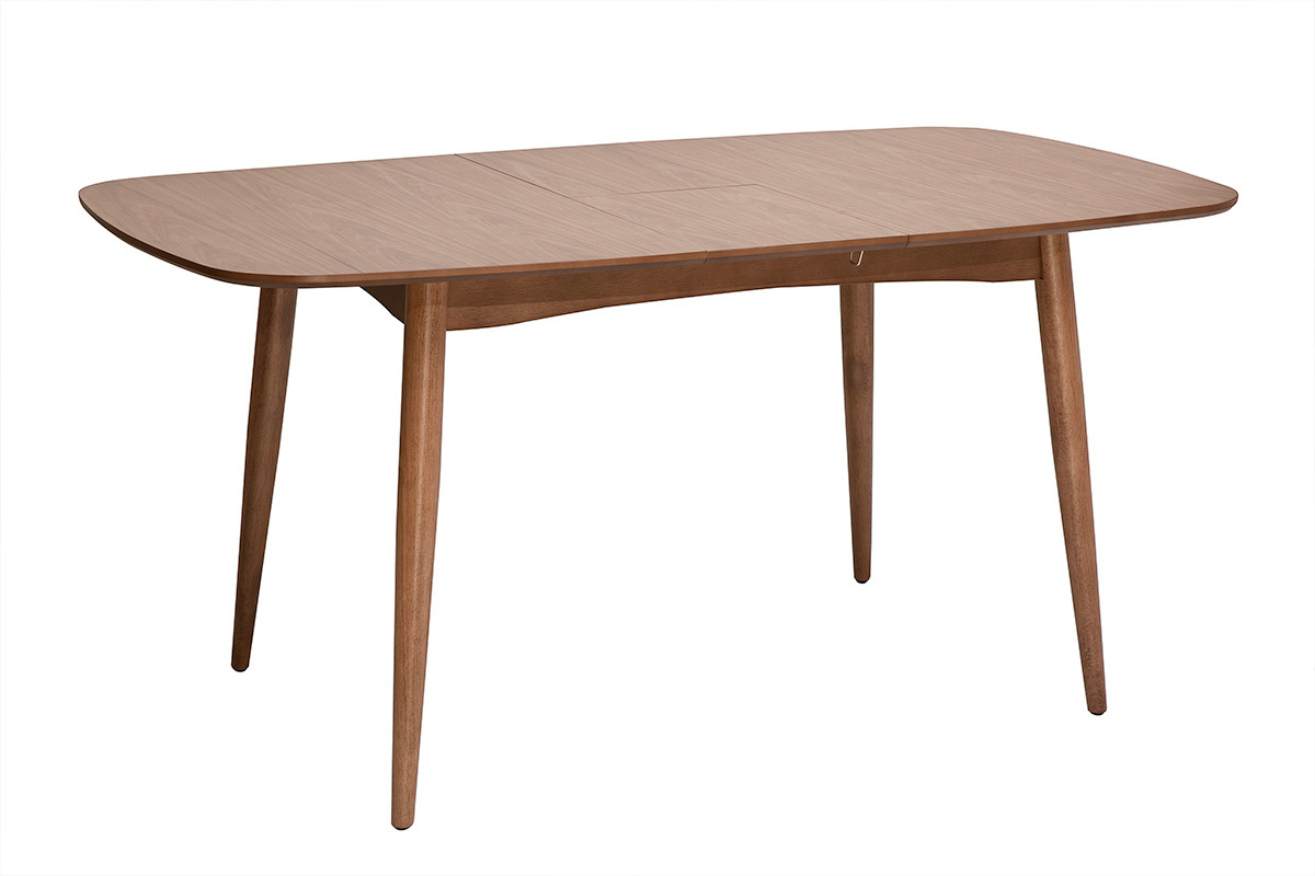 Table rectangulaire extensible avec rallonges int�gr�es en bois fonc� noyer L130-160 cm HELMA