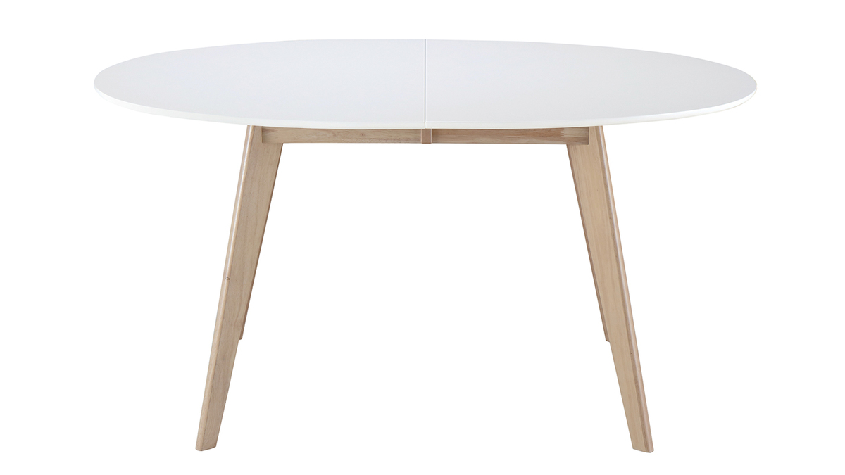 Table scandinave extensible ovale blanche et bois clair L150-200 cm LEENA