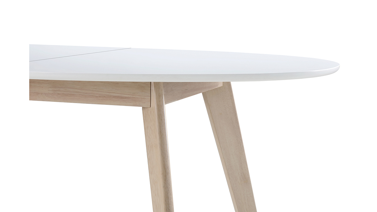 Table scandinave extensible ovale blanche et bois clair L150-200 cm LEENA