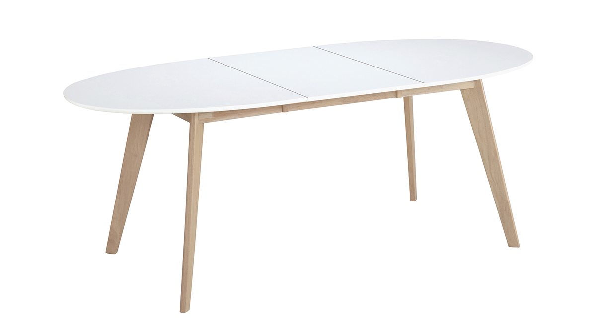 Table scandinave extensible ovale blanche et bois clair L150-200 cm LEENA