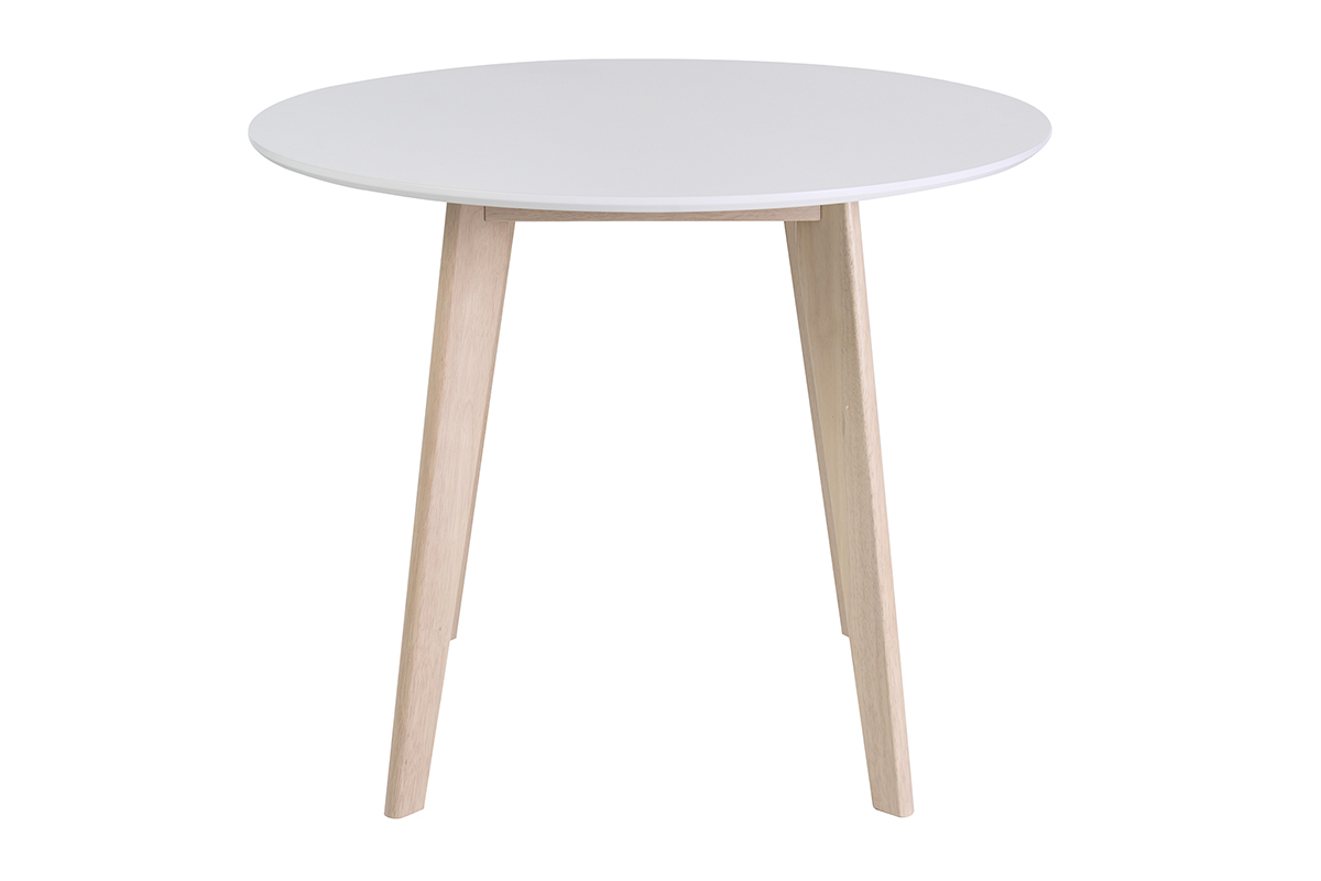 Table scandinave ronde blanc et bois D100 cm LEENA