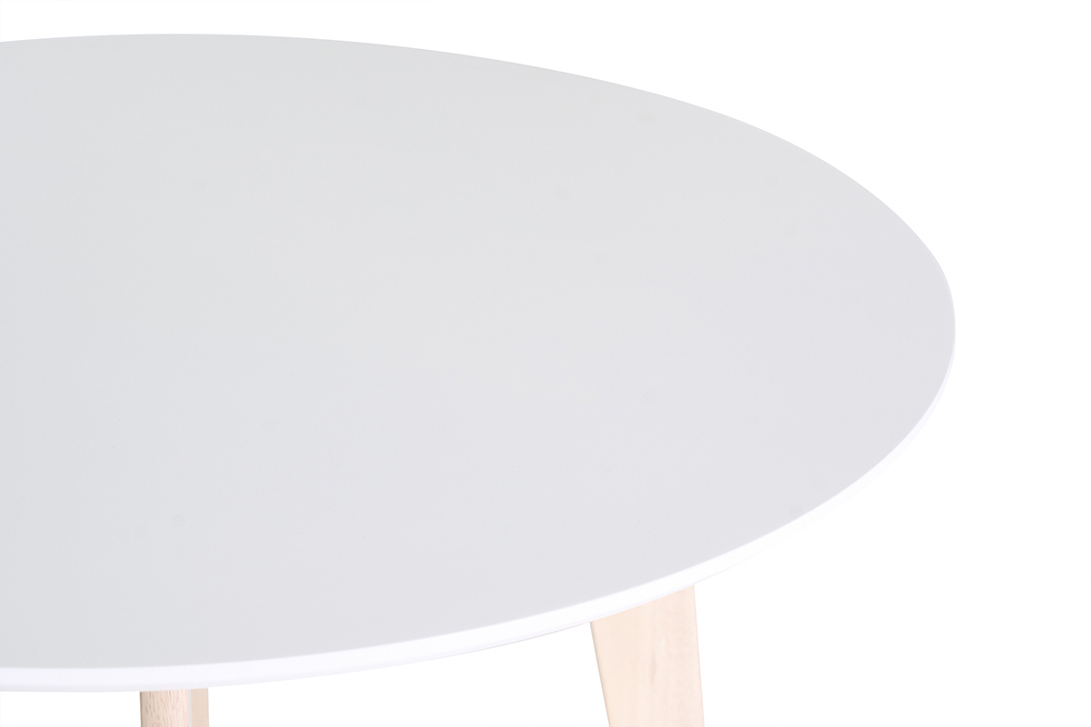 Table scandinave ronde blanc et bois D100 cm LEENA