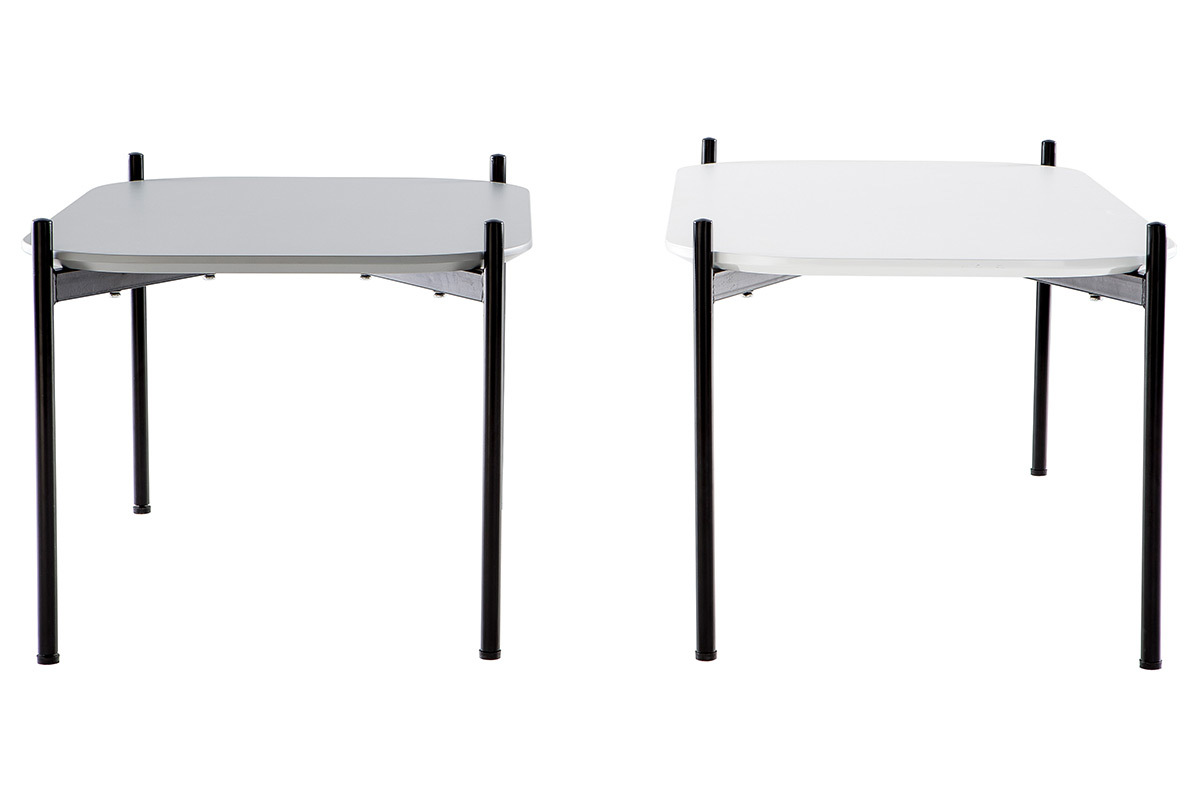 Tables basses design 100 et 75 cm blanc/gris pieds m�tal (lot de 2) SEGA