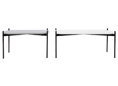 Tables basses design 100 et 75 cm blanc/gris pieds m&eacute;tal - lot de 2 SEGA