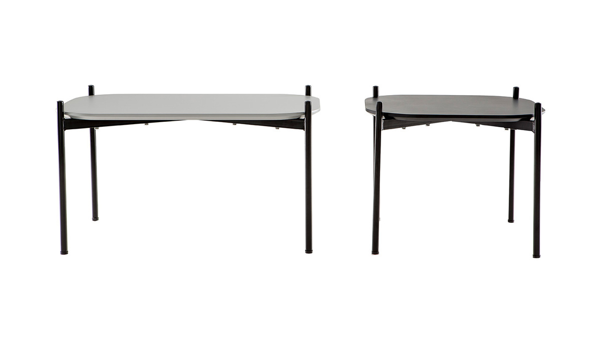 Tables basses design 75 et 50 cm gris/noir pieds mtal (lot de 2) SEGA