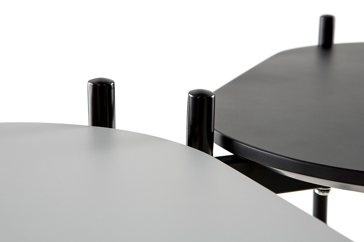 Tables basses design 75 et 50 cm gris/noir pieds m�tal (lot de 2) SEGA