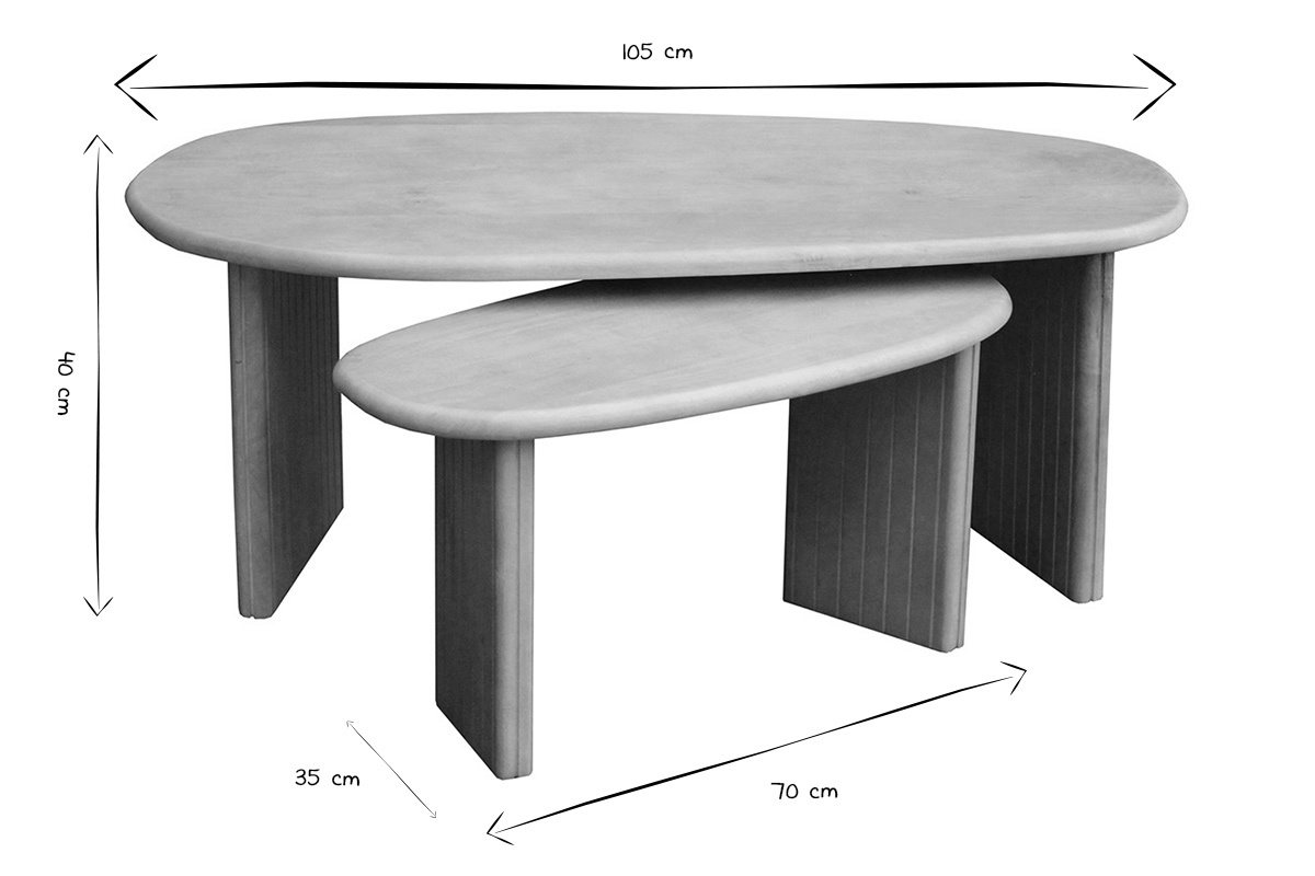 Tables basses gigognes bois clair manguier massif (lot de 2) MARBELLA