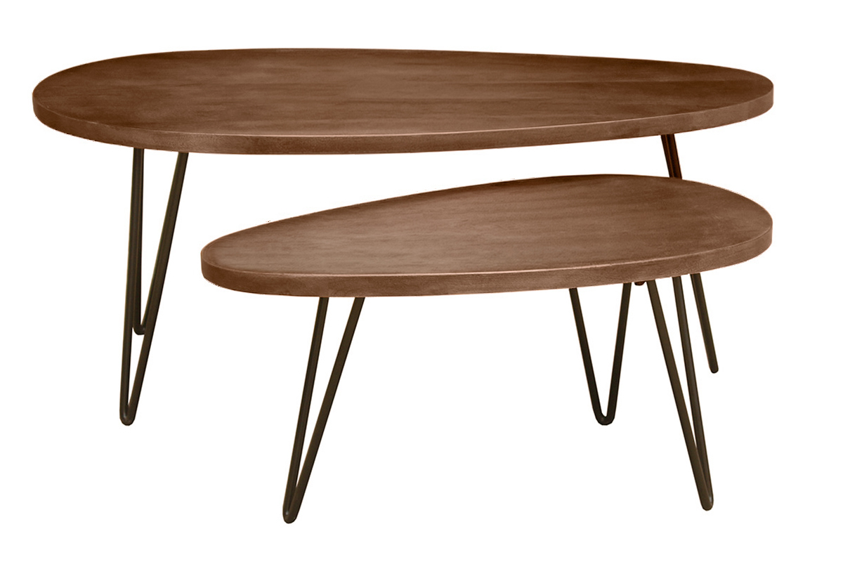 Tables basses gigognes bois fonc� manguier massif et m�tal noir (lot de 2) VIBES