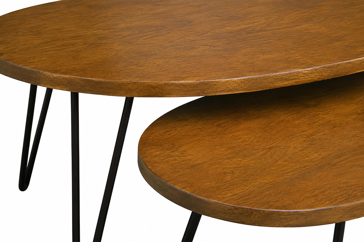 Tables basses gigognes bois fonc� manguier massif et m�tal noir (lot de 2) VIBES