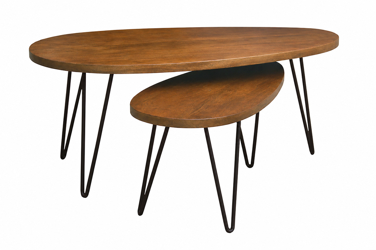 Tables basses gigognes bois fonc� manguier massif et m�tal noir (lot de 2) VIBES