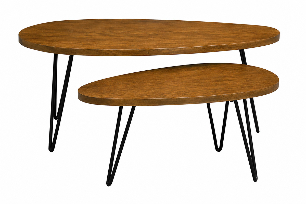 Tables basses gigognes bois fonc� manguier massif et m�tal noir (lot de 2) VIBES