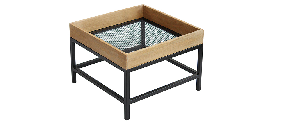 Tables basses gigognes carr�es en manguier massif et m�tal (lot de 2) RACK