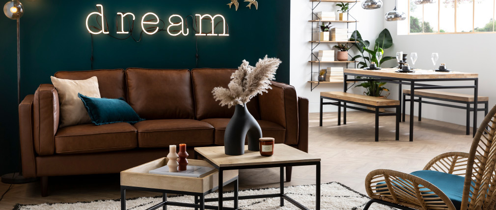 Tables basses gigognes carr�es en manguier massif et m�tal (lot de 2) RACK