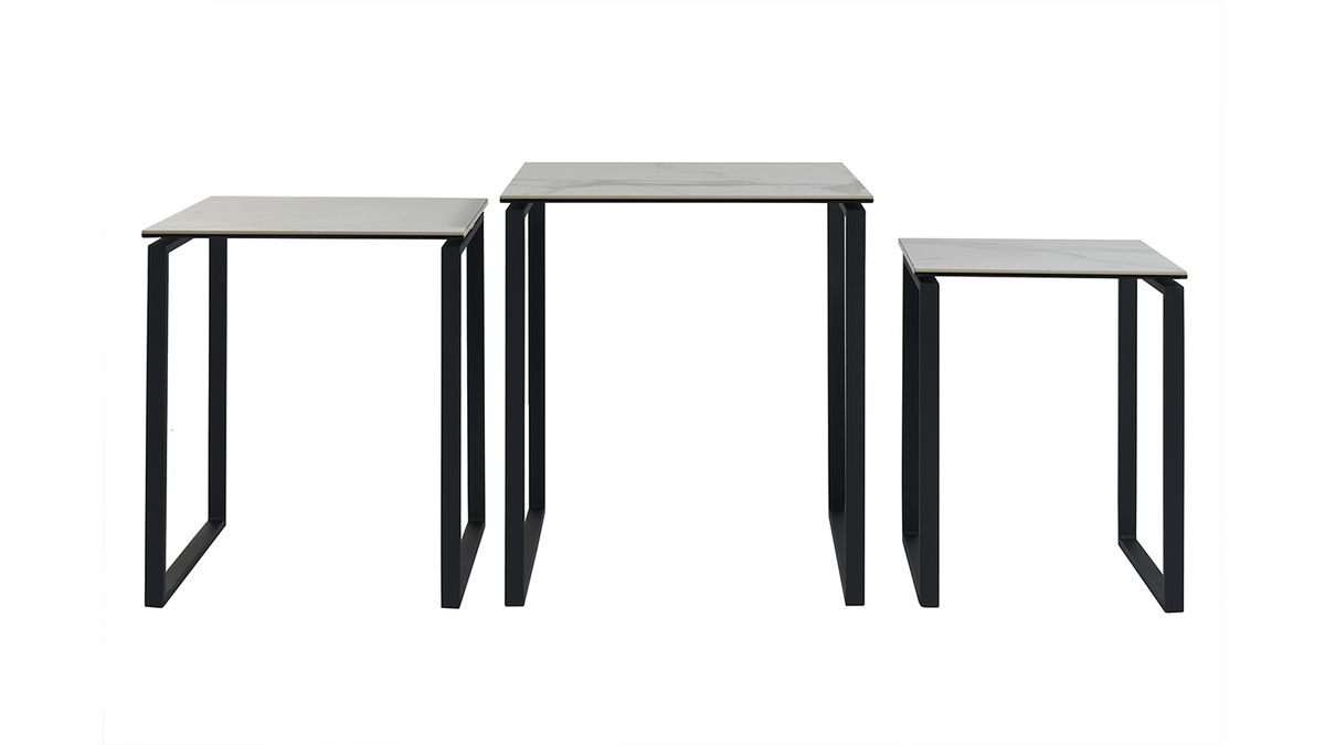 Tables basses gigognes design en cramique effet marbre blanc et mtal noir (lot de 3) STRESA