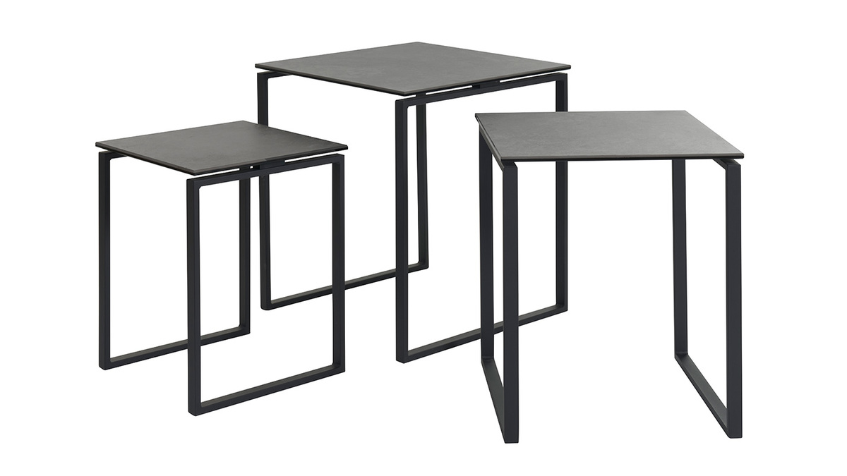 Tables basses gigognes design noires en cramique et mtal (lot de 3) STRESA