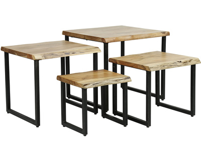 Tables basses gigognes en acacia massif et m&eacute;tal noir (lot de 4) DEVI