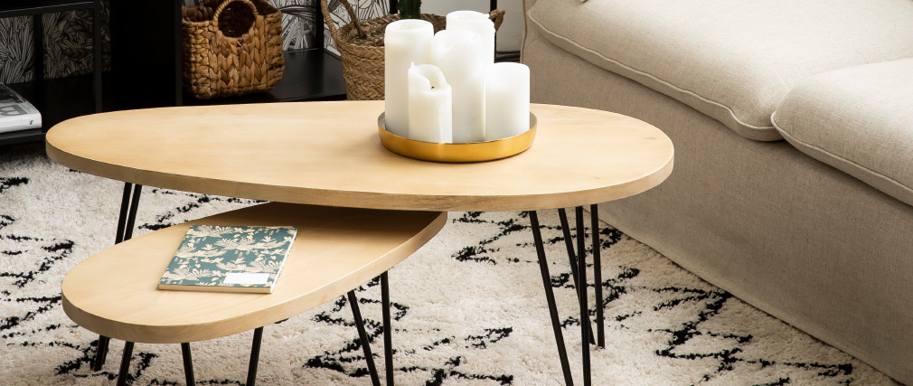 Tables basses gigognes en manguier massif et m�tal (lot de 2) VIBES