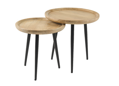 Tables basses gigognes en manguier massif et m&eacute;tal PYTA