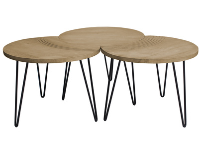 Tables basses gigognes gravées bois manguier massif et métal noir (lot de 3) VIBES