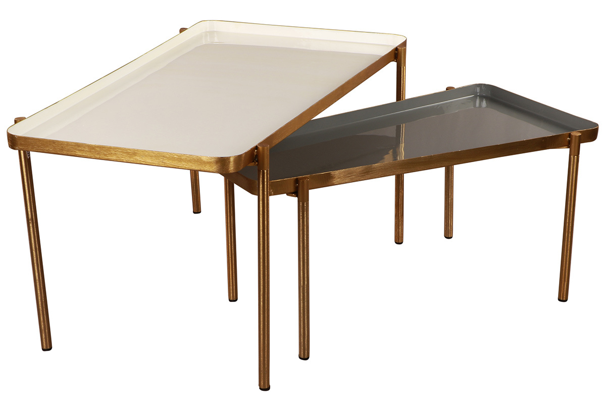 Tables basses gigognes laqu�es blanc et gris fonc� (lot de 2) ZURIA