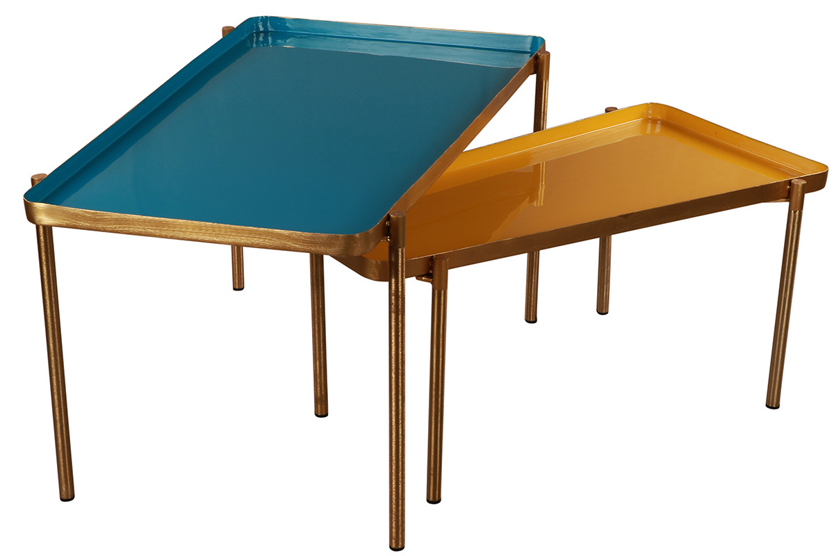 Tables basses gigognes laqu�es bleu canard et moutarde (lot de 2) ZURIA