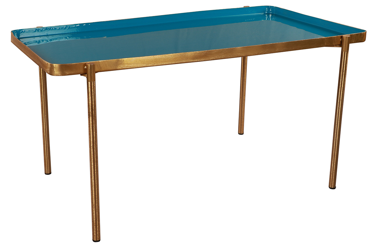 Tables basses gigognes laqu�es bleu canard et moutarde (lot de 2) ZURIA