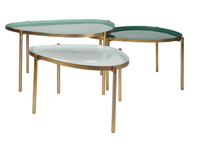 Tables basses gigognes laquées vert-cyan et vert (lot de 3) ZURIA