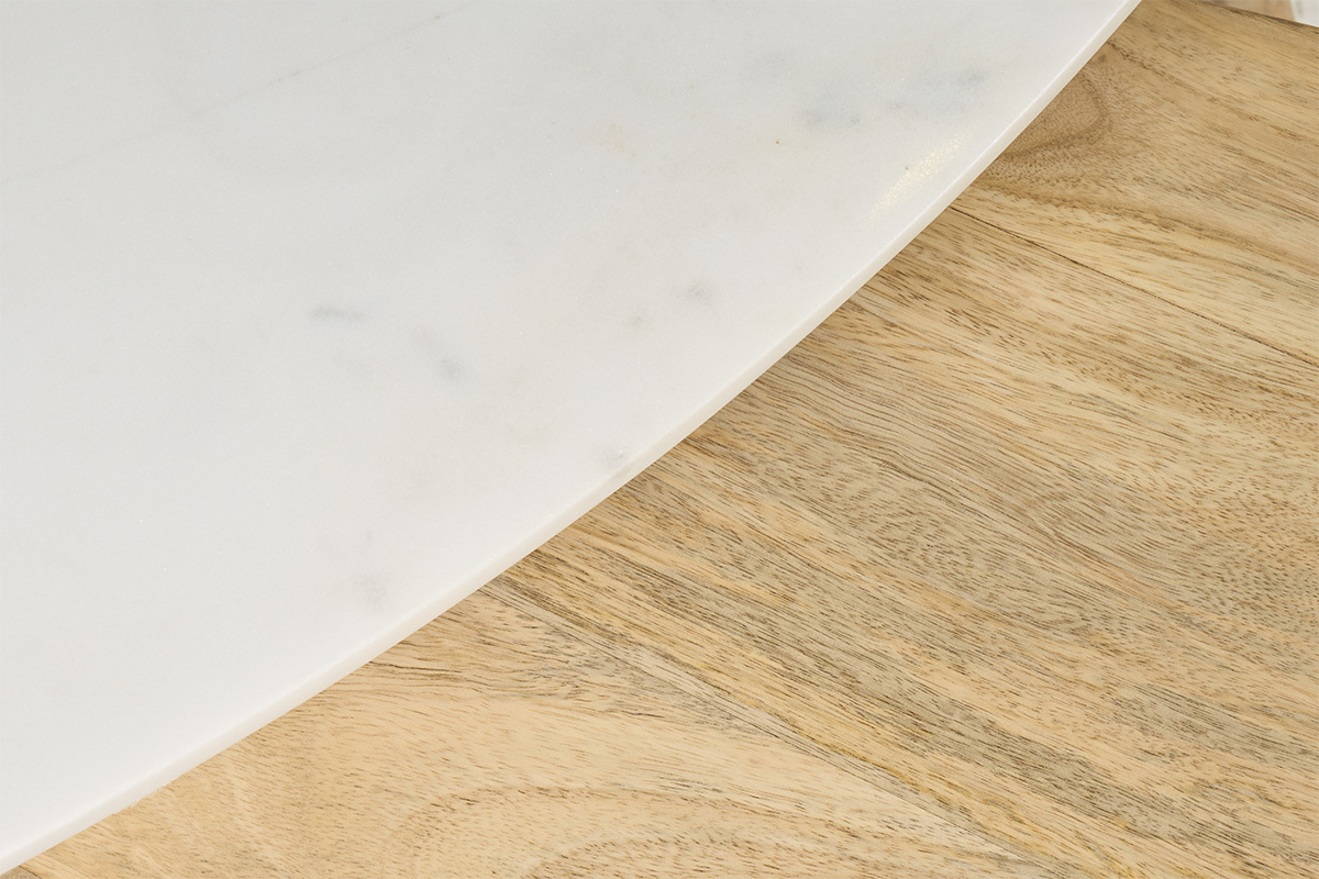 Tables basses gigognes marbre blanc et bois manguier massif (lot de 2) EVY