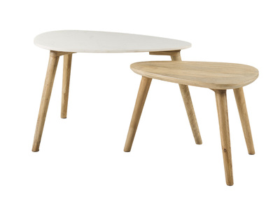 Tables basses gigognes marbre blanc et manguier (lot de 2) EVY