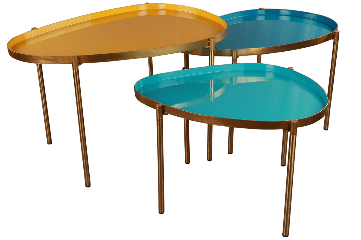 Tables basses gigognes moutarde, bleu canard et turquoise (lot de 3) ZURIA